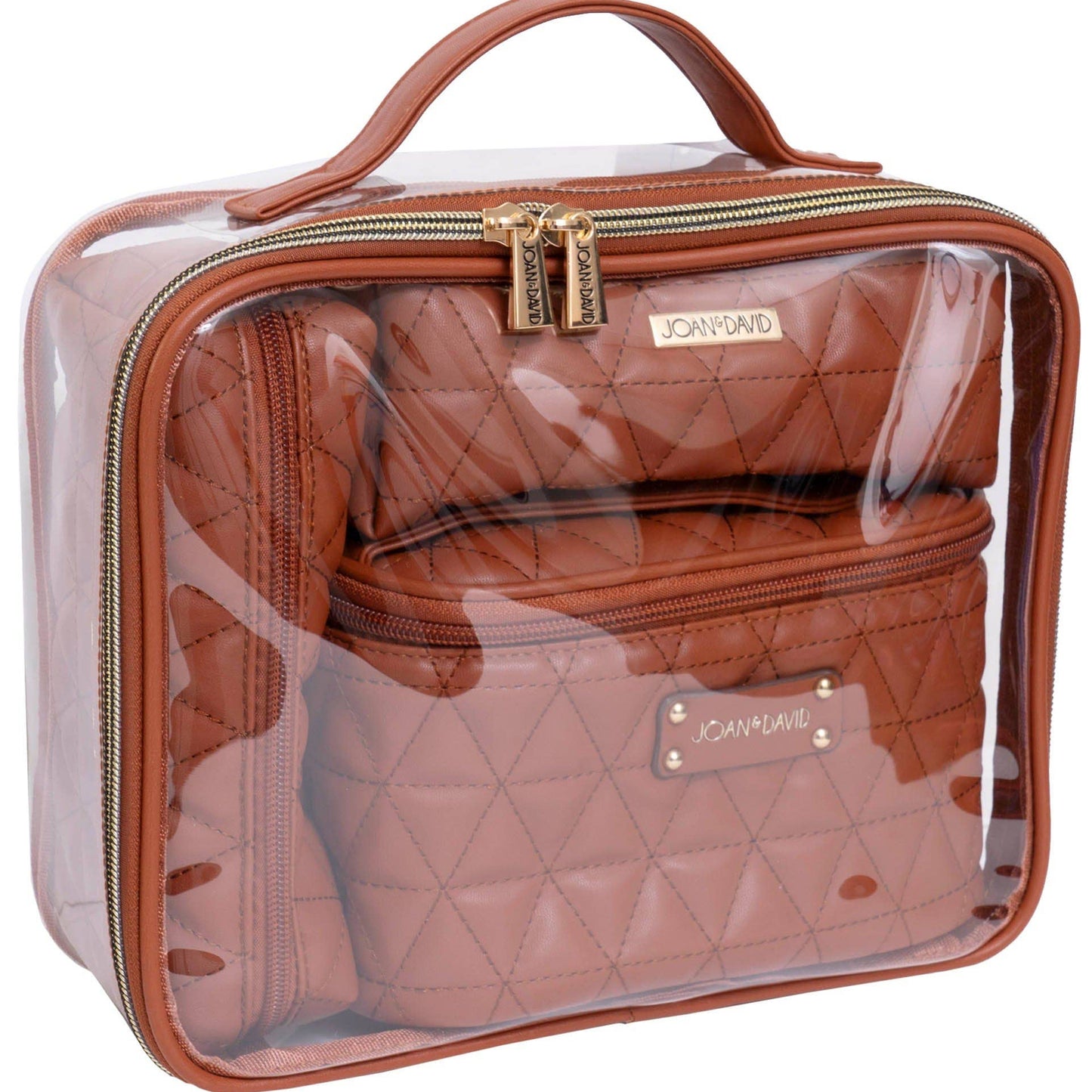 Joan & David The Triangle Quilted 4 Piece Cosmetic Bag Set: COGNAC