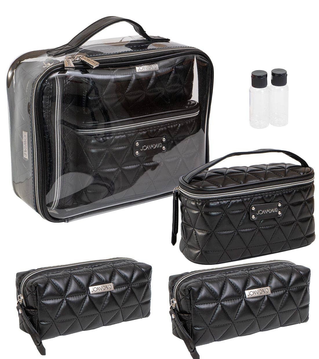 Joan & David The Triangle Quilted 4 Piece Cosmetic Bag Set: BLACK