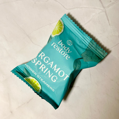 BODY RESTORE Shower Steamer Single Use Bath Bomb Self Care: Bergamot Spring