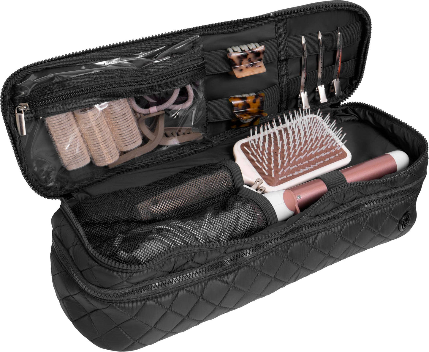 Joan & David Diamond Quilted Hair Tool Zippered Travel Case: BLACK