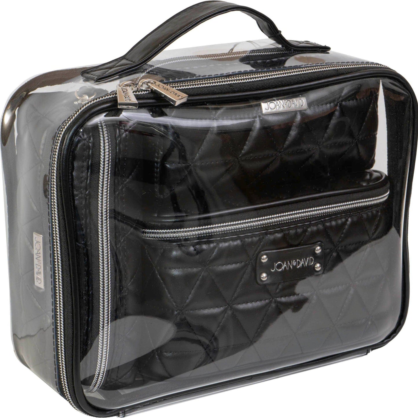Joan & David The Triangle Quilted 4 Piece Cosmetic Bag Set: BLACK