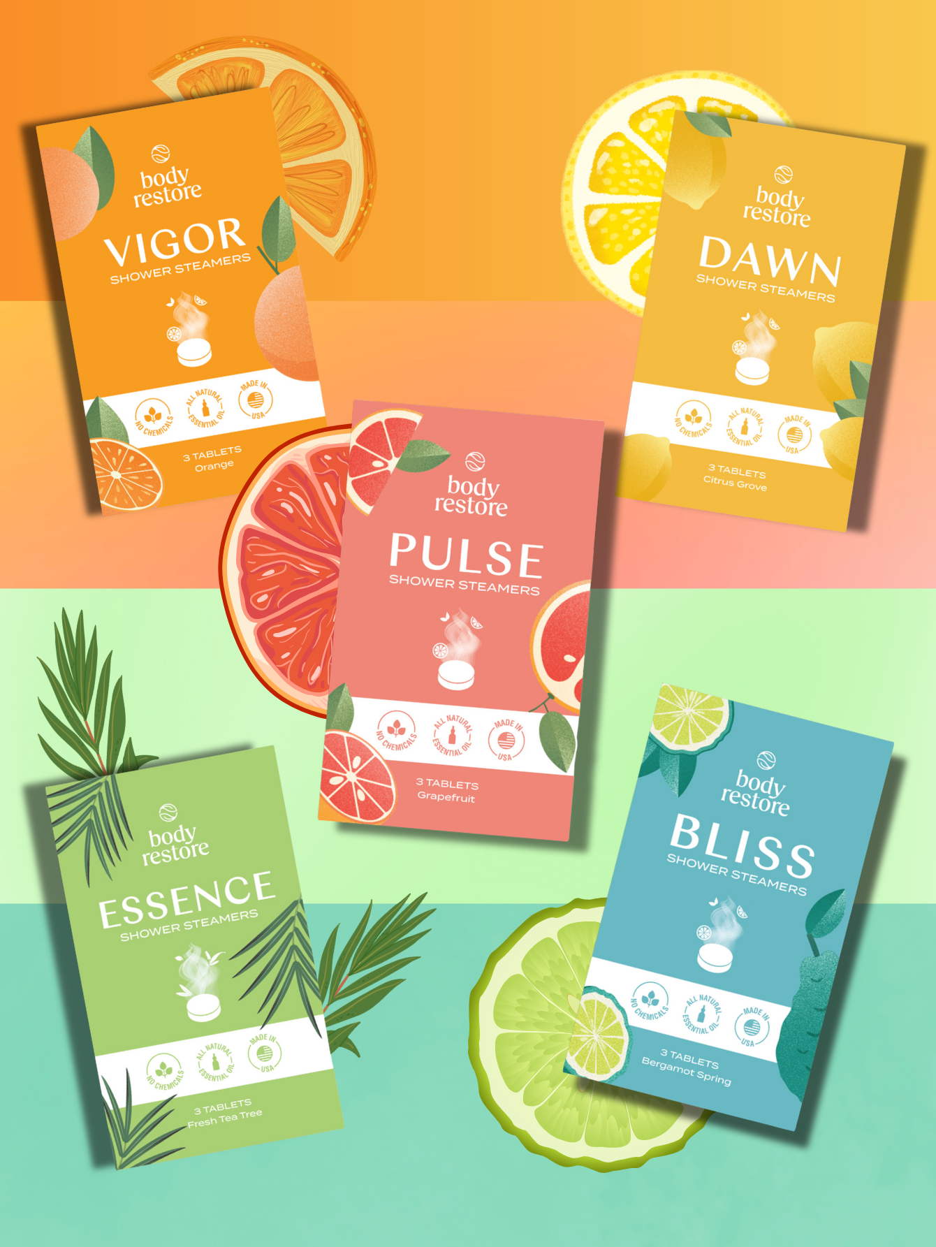 BODY RESTORE Shower Steamer Pack of 3 Set Kit : Dawn - Citrus