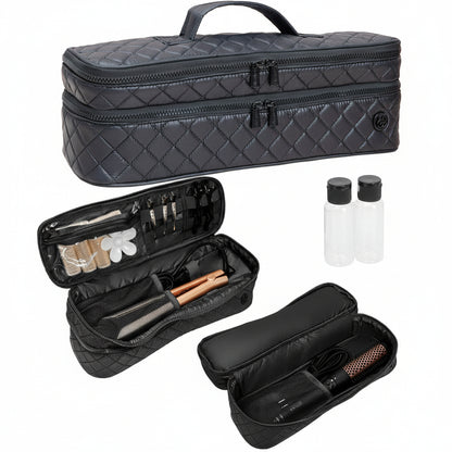Joan & David Diamond Quilted Hair Tool Zippered Travel Case: BLACK