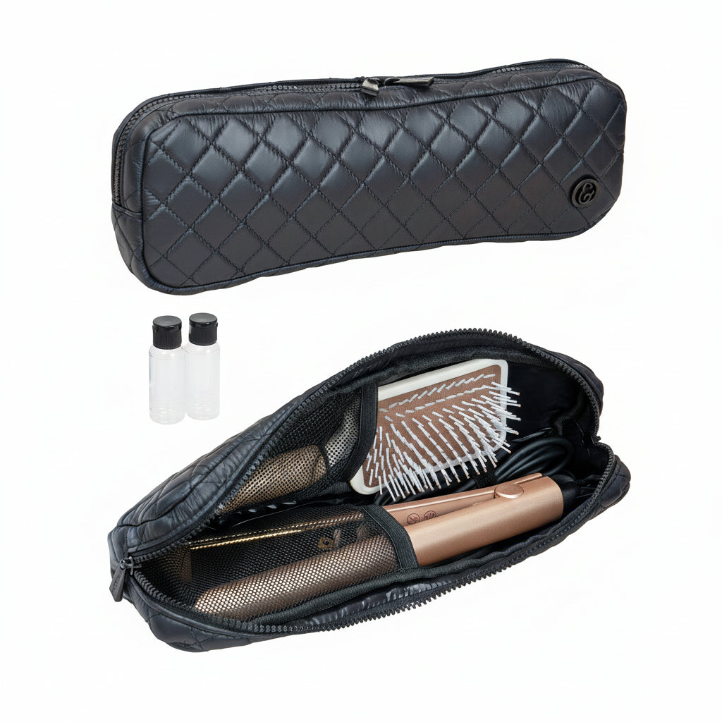 Joan & David Diamond Quilted Hair Tool Zippered Travel Case: BLACK