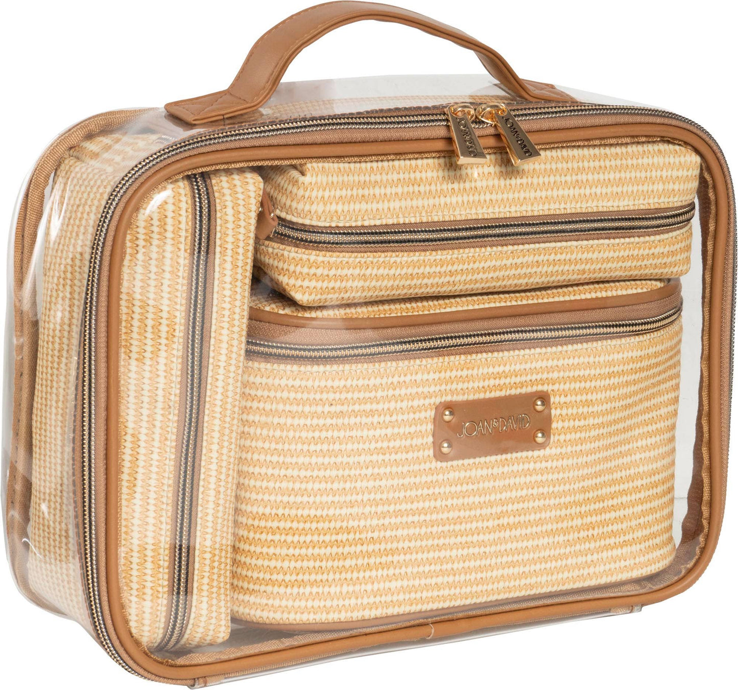 Joan & David Straw Texture 4 Piece Clear Cosmetic Bag Set: NATURAL