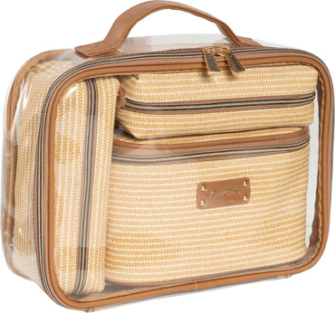 Joan & David Straw Texture 4 Piece Clear Cosmetic Bag Set: NATURAL