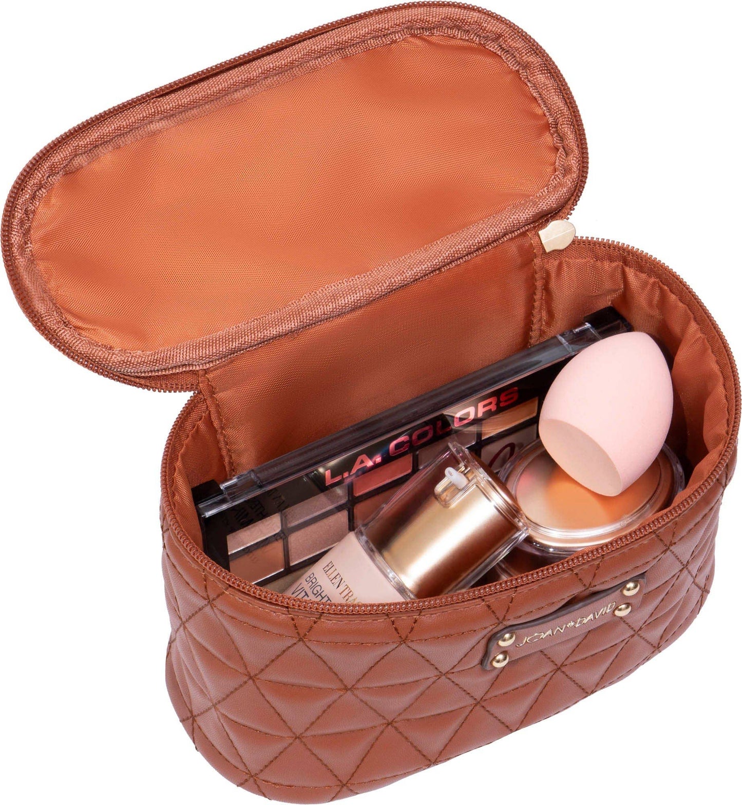 Joan & David The Triangle Quilted 4 Piece Cosmetic Bag Set: COGNAC