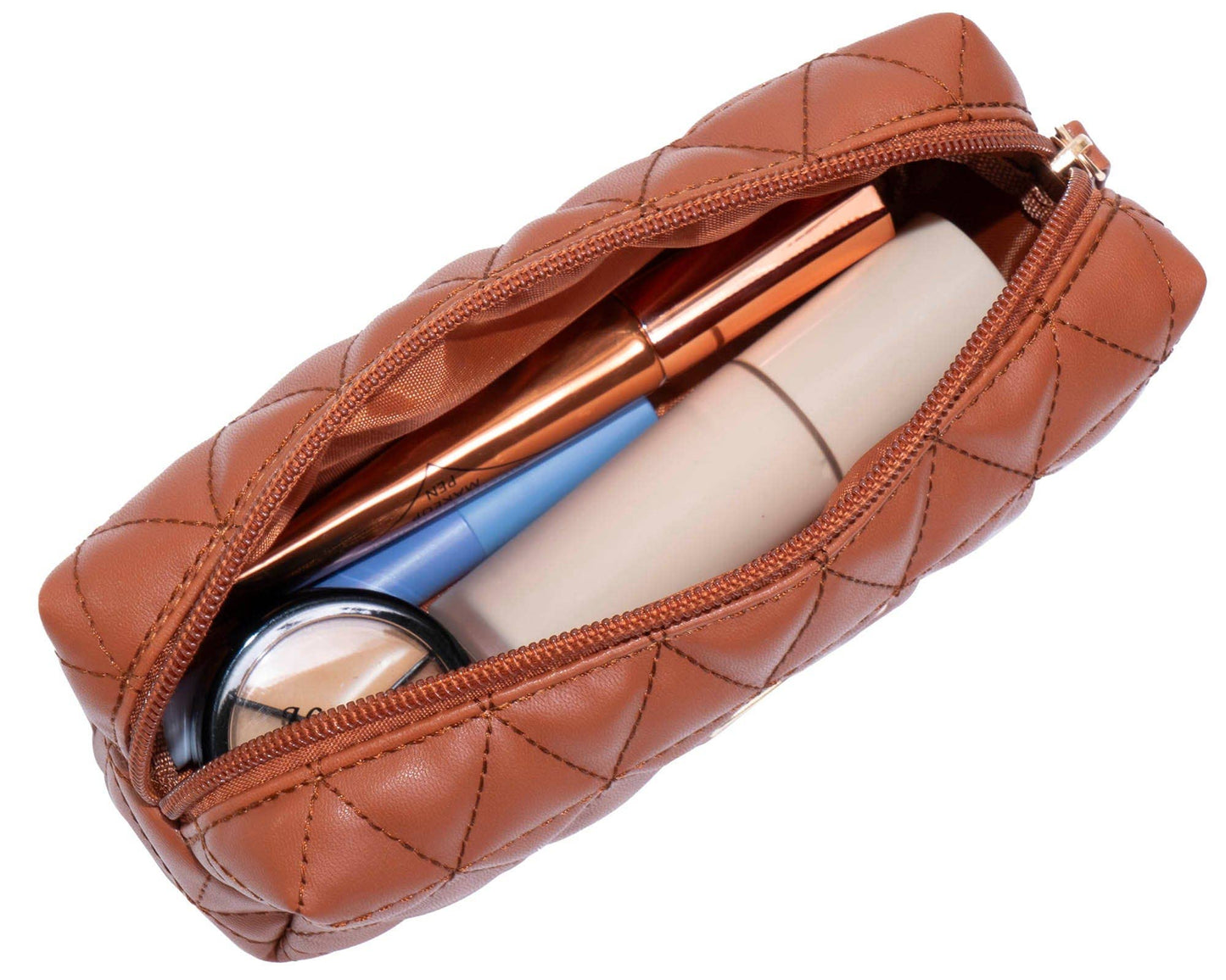 Joan & David The Triangle Quilted 4 Piece Cosmetic Bag Set: COGNAC